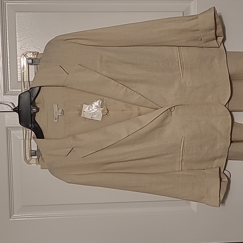 C Est 1946 Suit Set J/M Khaki Linen Blend Pant Set Sz L Jacket/ 8P Pant NWT